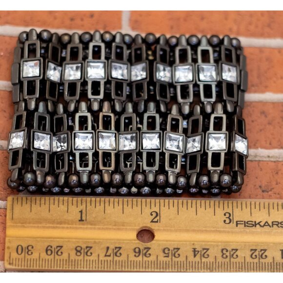 6 inch, Vintage Square Rhinestones Silver Tone Stylish Bracelet - W27 - Picture 3 of 3